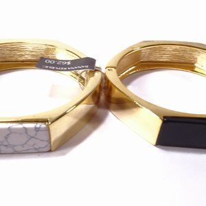 Banana Republic Brass Gold Hexagon Howlite Onyx Stone Cuff Bracelet 2 NWT 62 124